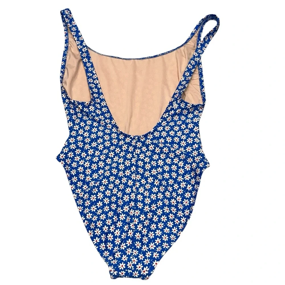 Madewell Plunging Scoopback One Piece Blue Mini Daisy Swimsuit size 4 - Picture 6 of 12
